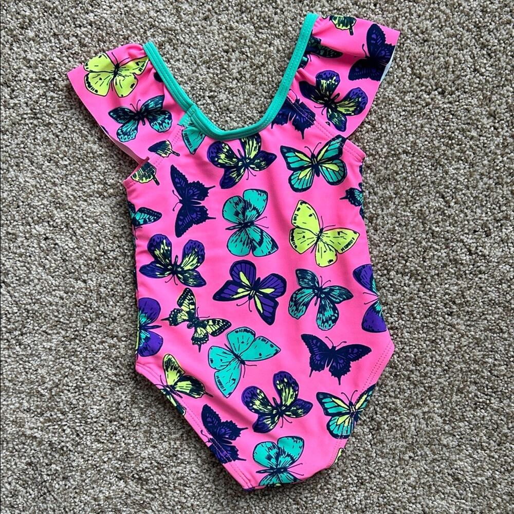 Pink Ruffle Butterfly Print Swimsuit, 18 Months - Picture 4 of 6